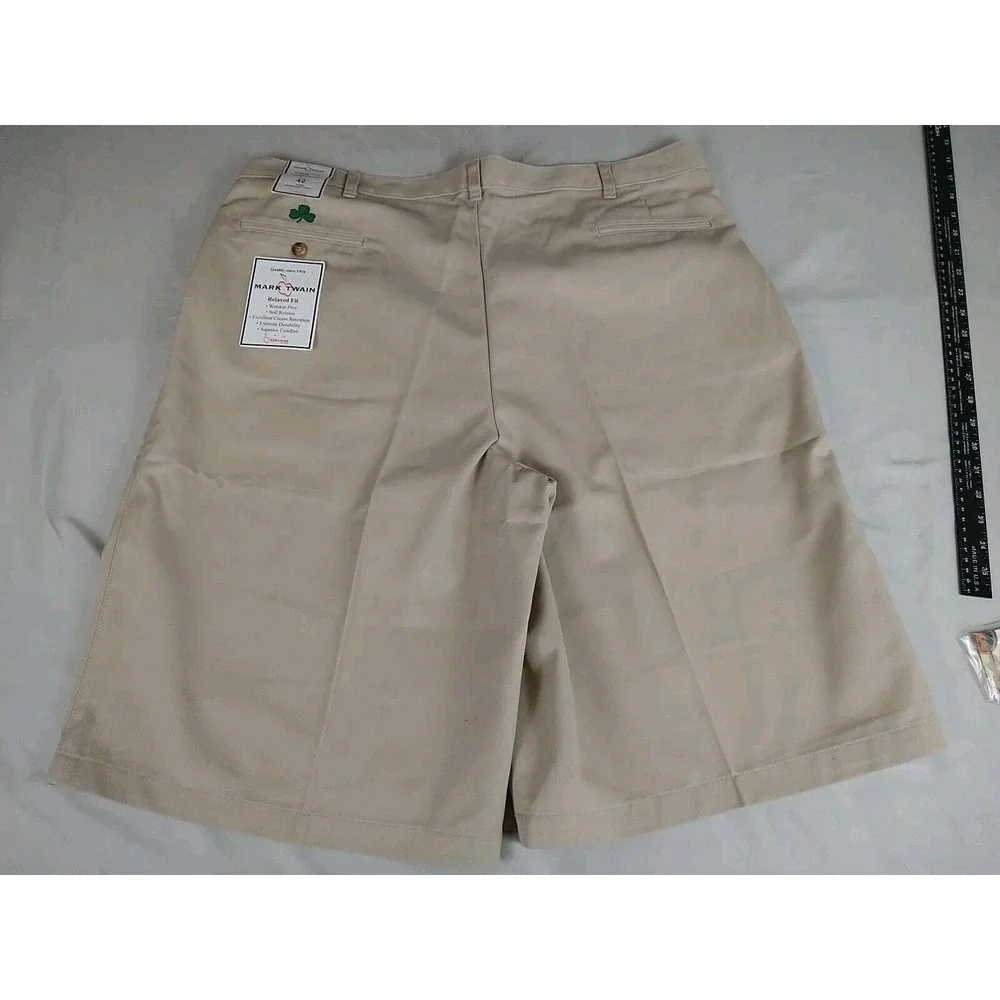Mark Twain Khaki Shorts Mens 42 Beige Super Soft Twill‎ Wrinkle Free Durable